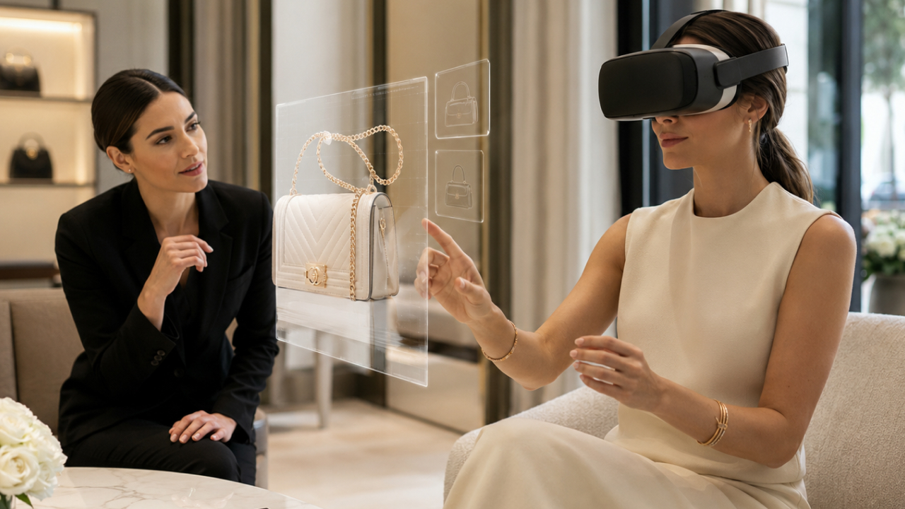 Virtual reality luxury product experience for handbag exploration